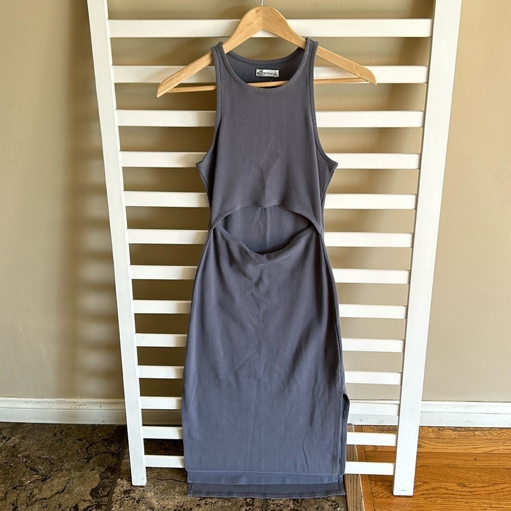 NWT Hollister Dress Womens Midi Ribbed Slit Gray Stretch Small